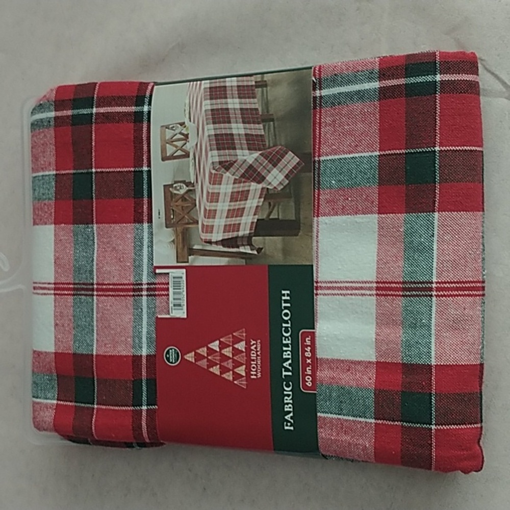 Red Christmas Plaid Holiday Fabric Tablecloth 60 x 84